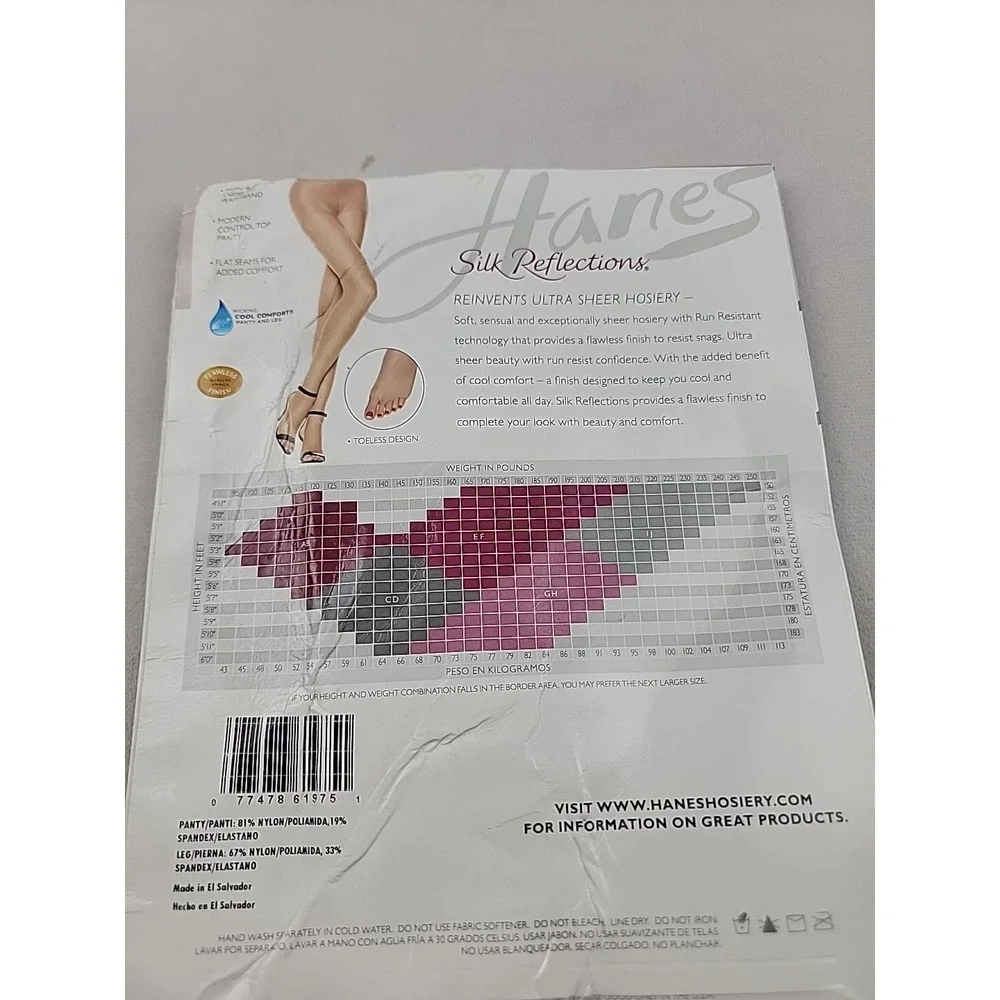 Hanes Silk Reflections Ultra Sheer TOELESS Control Top Pantyhose Size IJ Natural